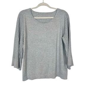 Talbots Sweater Womens XLP Gray Silver Metallic 3/4 Wide Ribbed Sleeve Knit